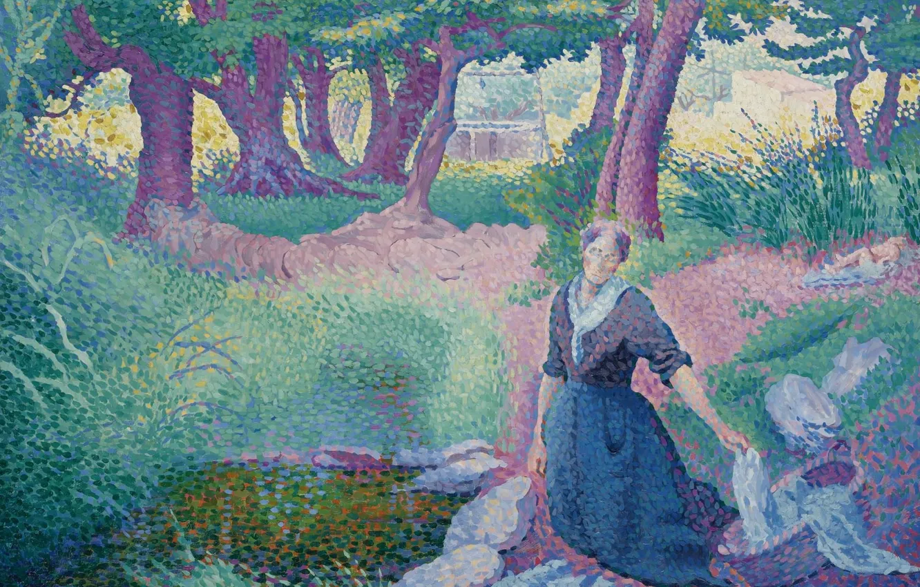 Фото обои картина, Henri Edmond Cross, жанровая, пуантилизм, Прачки, Анри Кросс