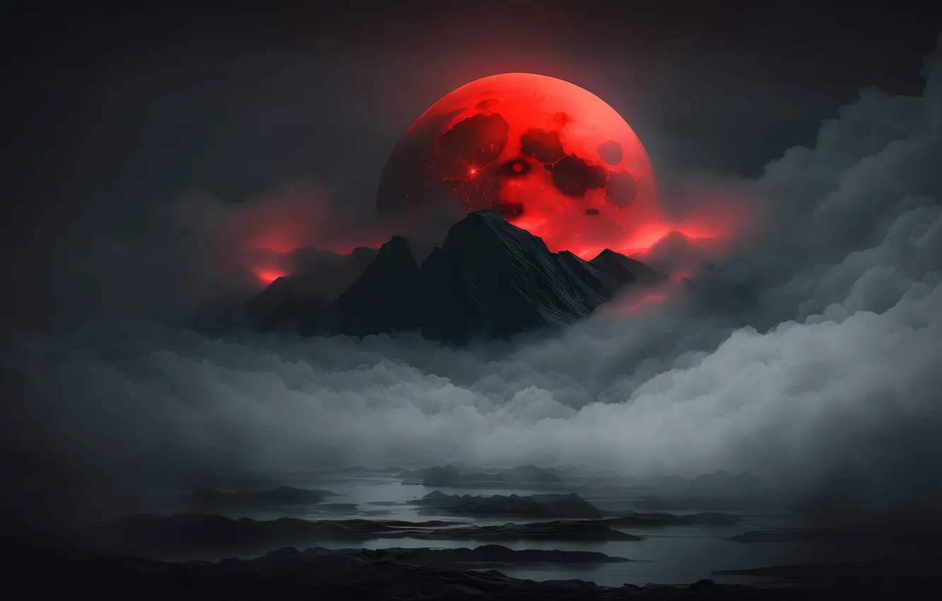 Фото обои moon, landscape, Blood Moon