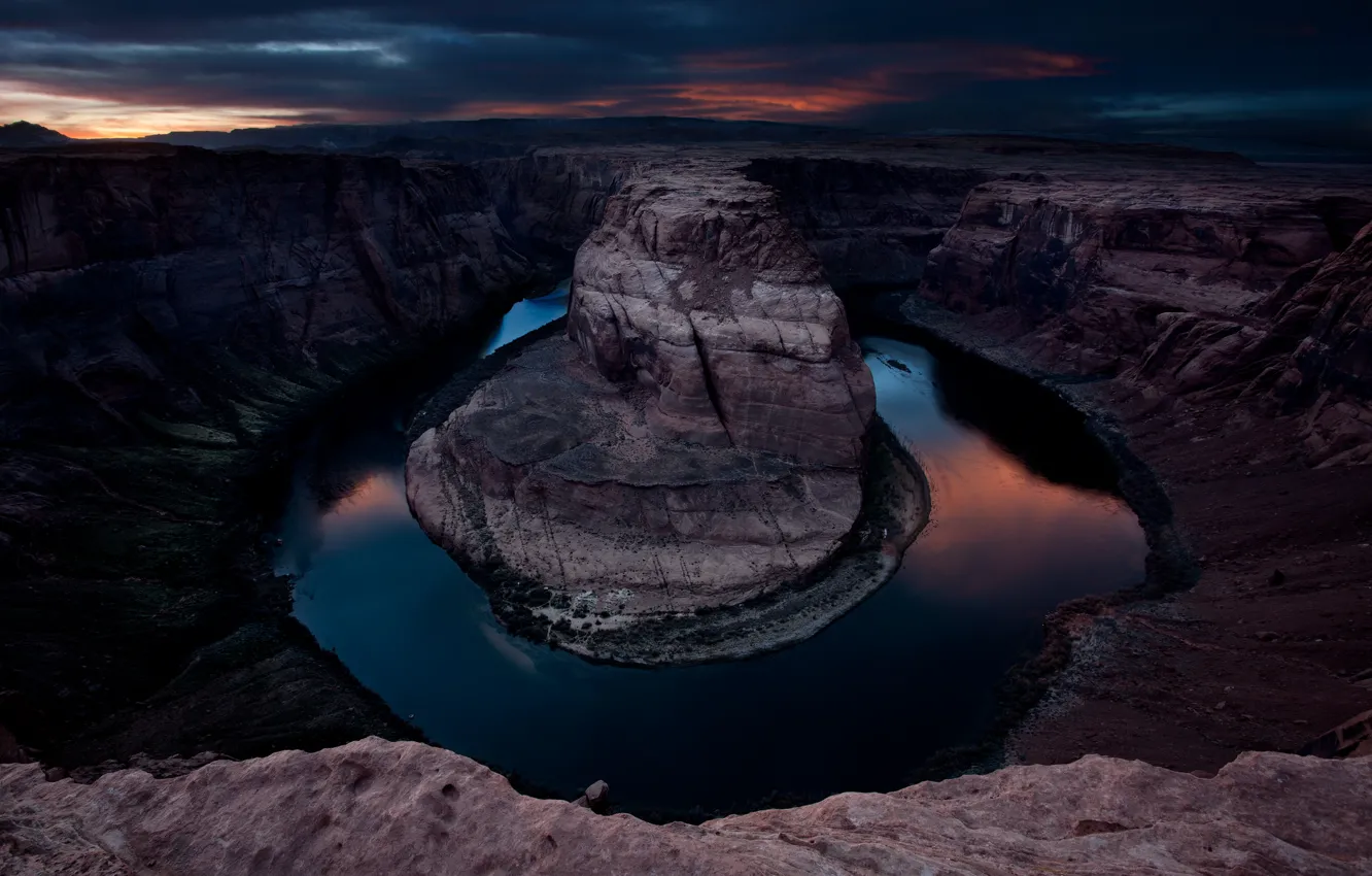 Фото обои река, вечер, Колорадо, каньон, Аризона, США, штат, Подкова (Хорсшу-Бенд)