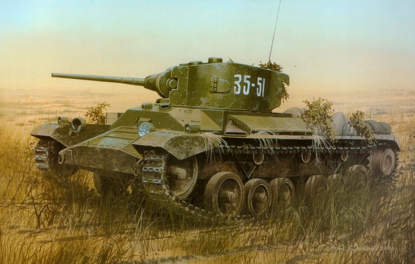Фото обои поле, трава, рисунок, легкий, арт, танк, британский, WW2