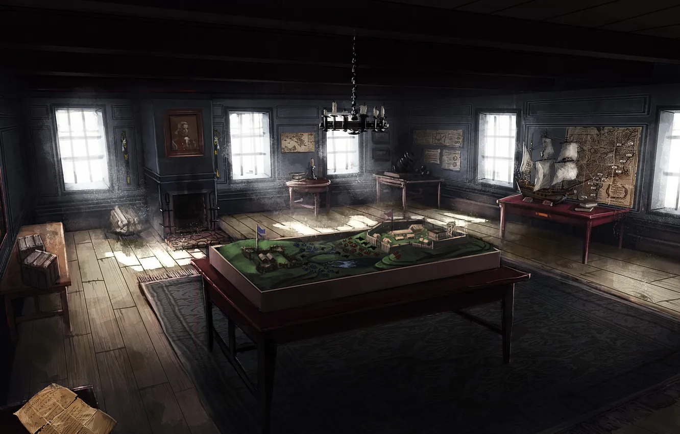 Фото обои дом, комната, арт, Assassin's Creed III