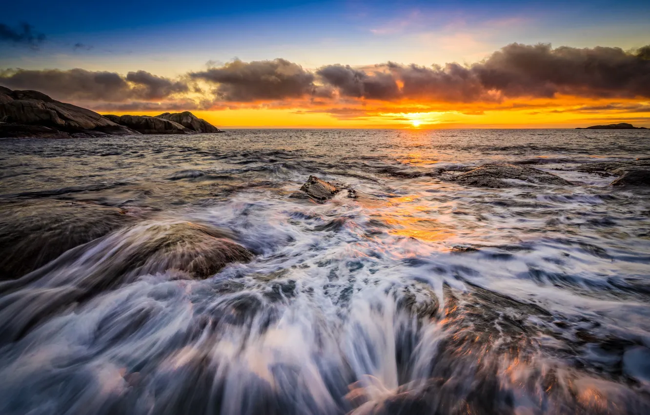 Фото обои море, закат, Норвегия, Norway, Северное море, North Sea, Ругаланн, Rogaland