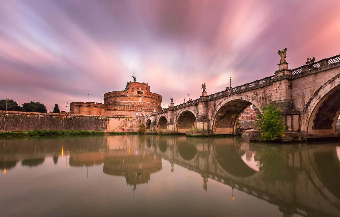 Фото обои мост, река, замок, Рим, Италия