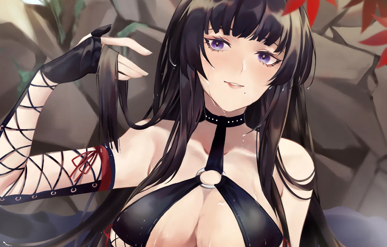 Фото обои girl, sexy, wet, cleavage, long hair, boobs, anime, beautiful