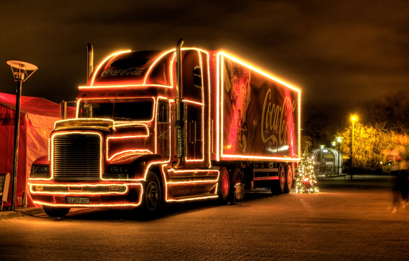 Фото обои новый год, рождество, coca cola, Кока кола, новогодний грузовик, christmas truck