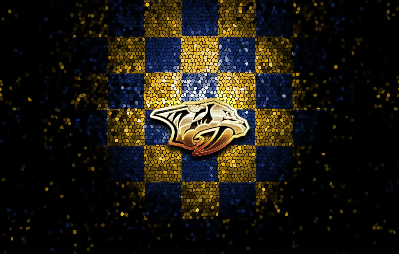 Фото обои wallpaper, sport, logo, NHL, hockey, glitter, checkered, Nashville Predators