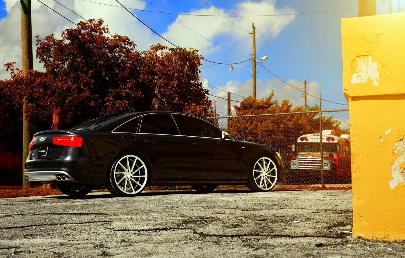 Фото обои Audi, black, vossen wheels, rearside