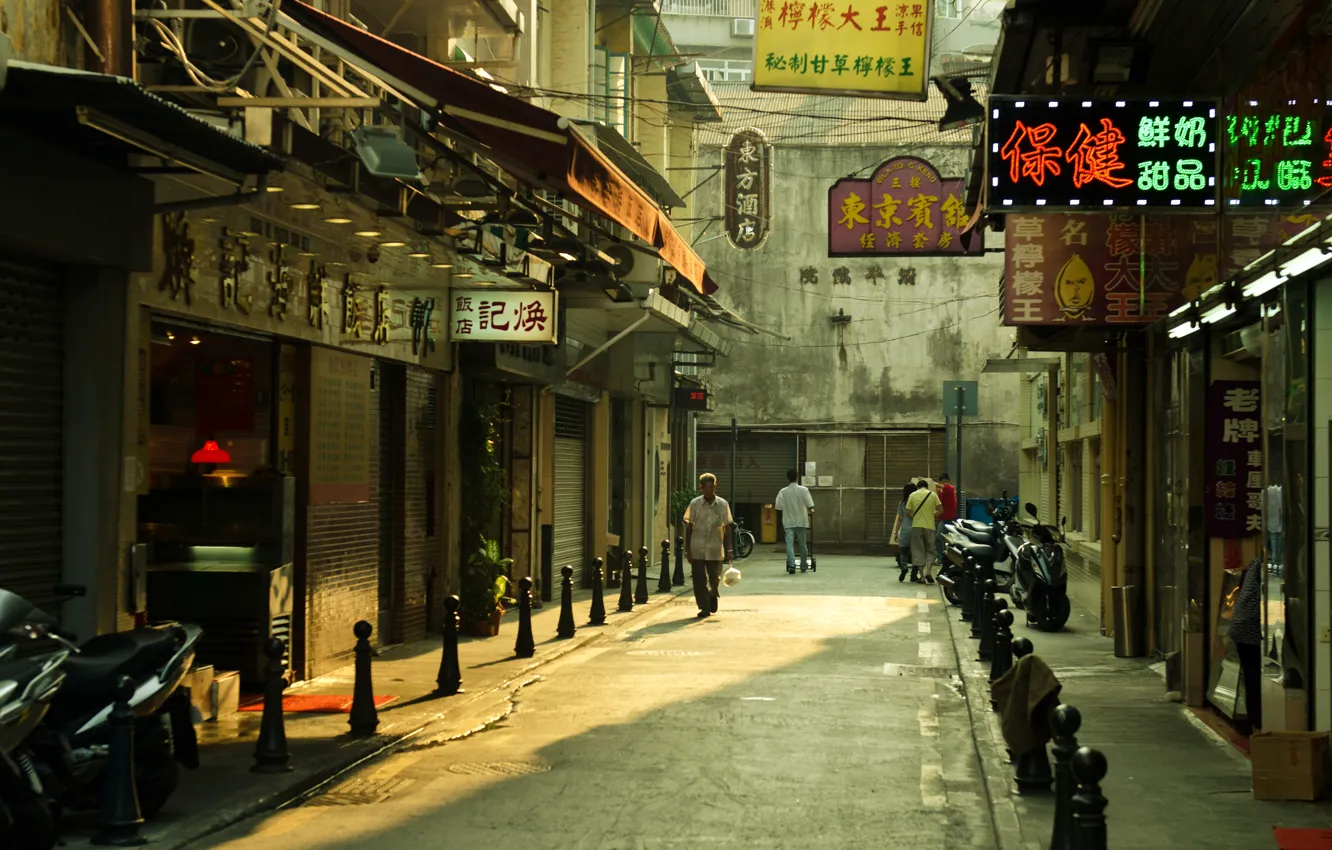 Фото обои sunset, street, people, Macau, Chine