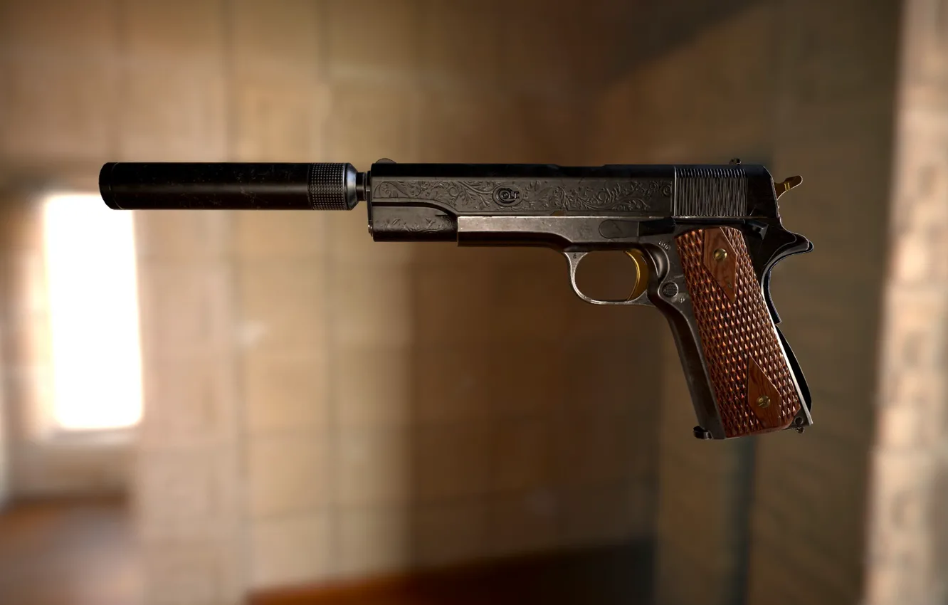 Фото обои пистолет, оружие, арт, Najah Benothman, COLT 1911 - Project 1984