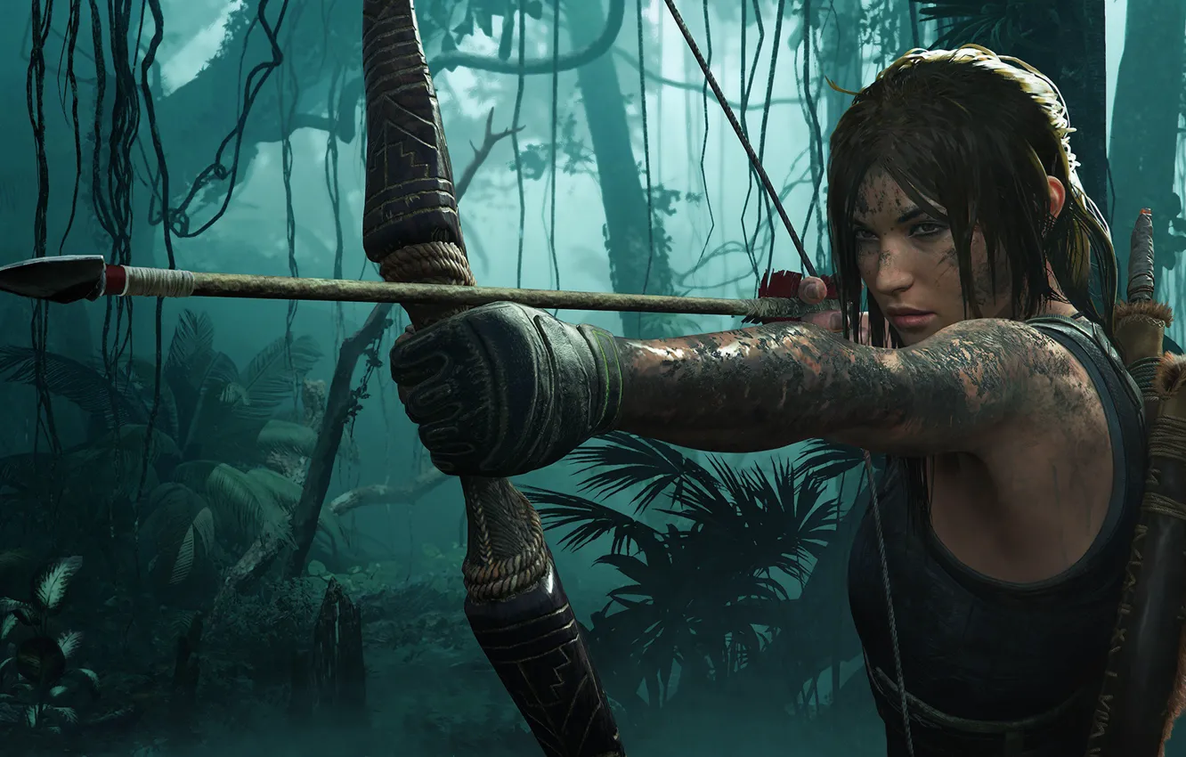 Фото обои волосы, лук, Tomb Raider, Лара Крофт, Shadow of the Tomb Raider