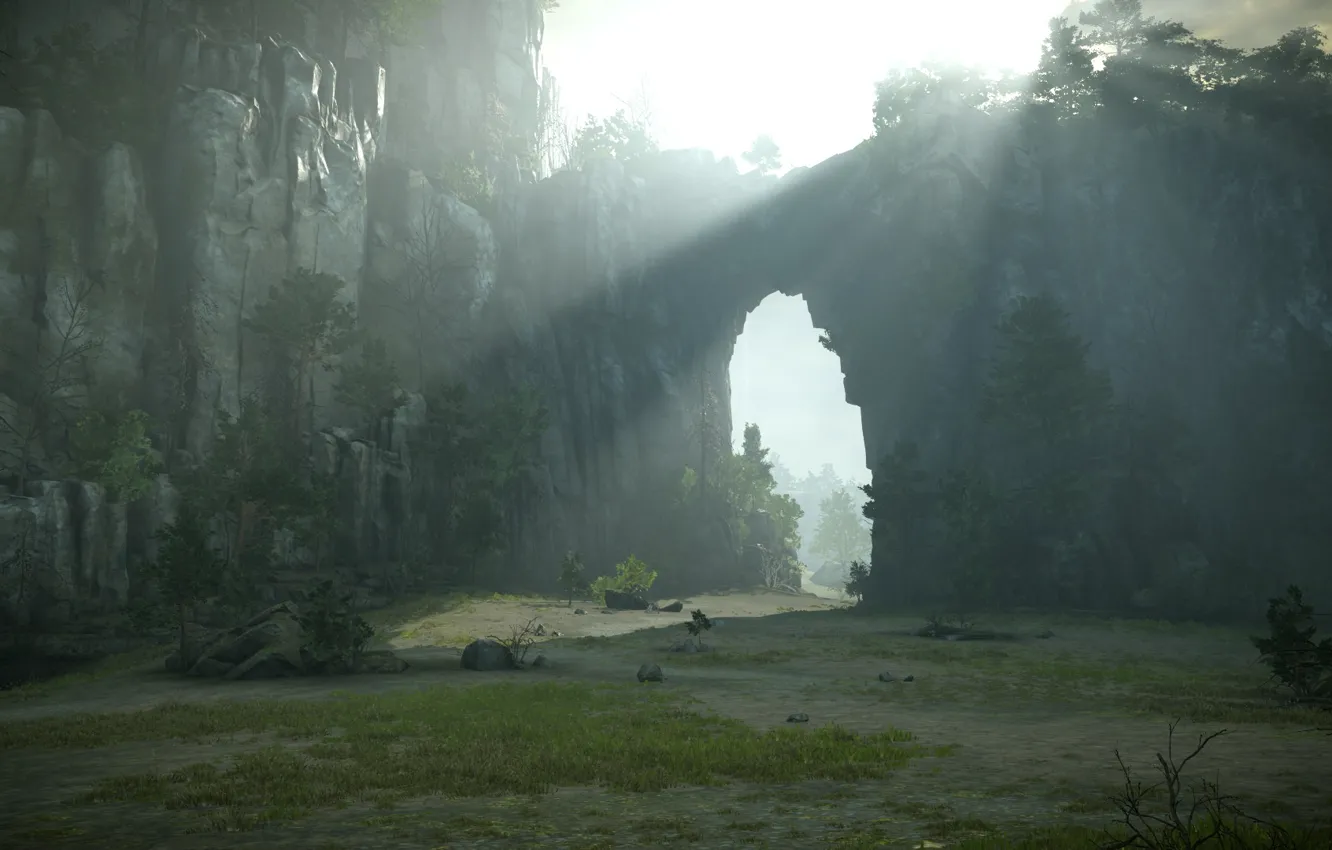 Фото обои скалы, солнечные лучи, Shadow of the Colossus, В тени колосса, god rays