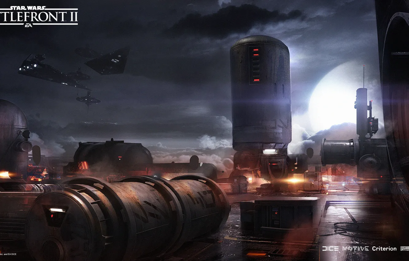 Фото обои облака, корабли, сооружения, Star Wars Battlefront II, Bespin Chinook Station