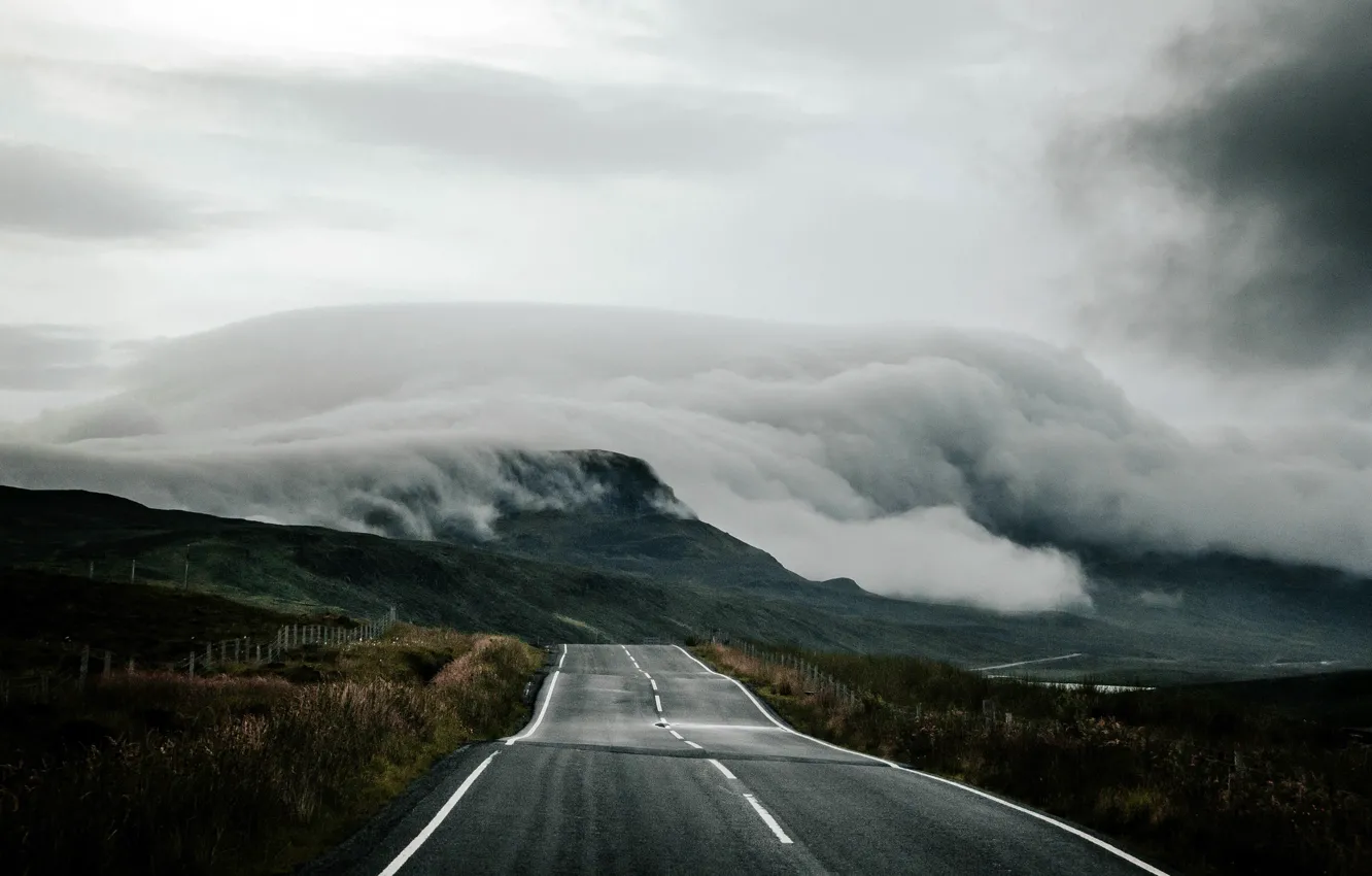 Фото обои дорога, туман, Scotland, United Kingdom, Tote