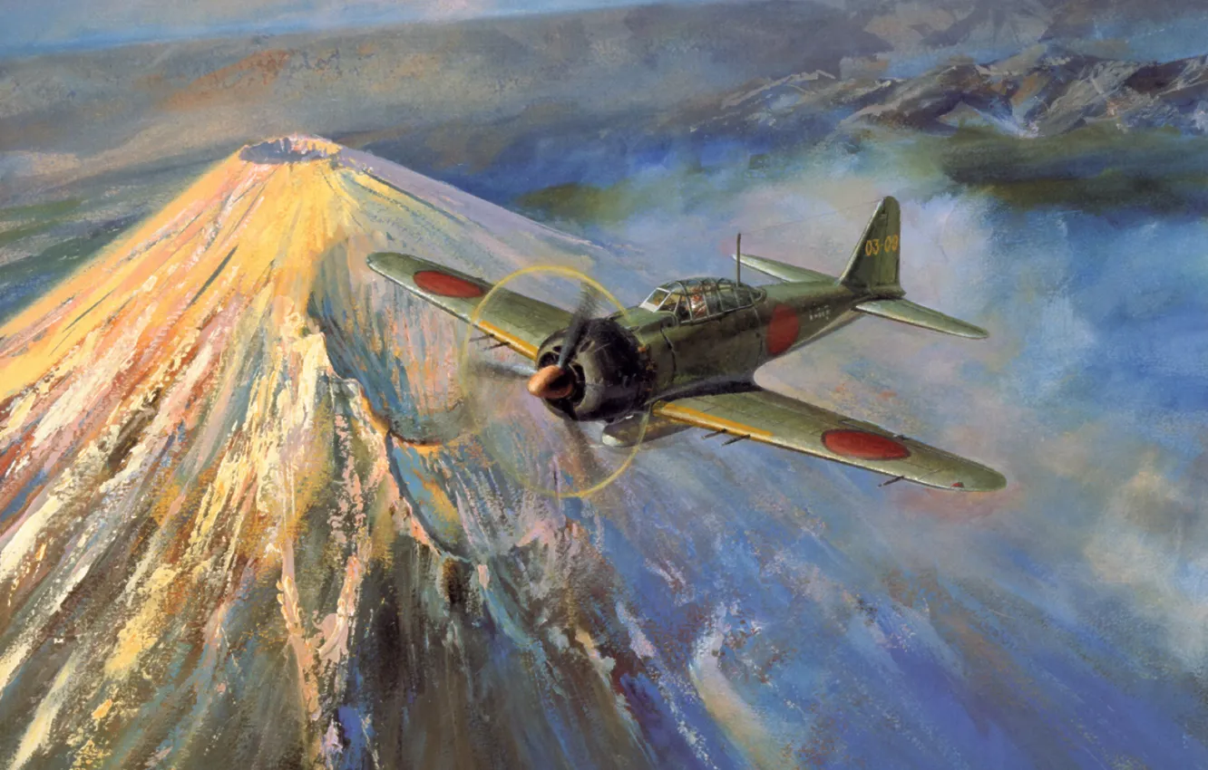 Фото обои war, ww2, zero, japanese aircraft, a6m, painting art
