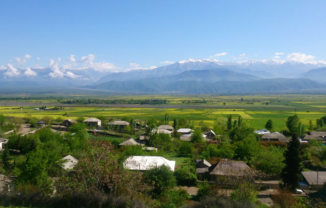 Фото обои деревня, Азербайджан, Azerbaijan, Шеки, кавказские горы, Caucasus