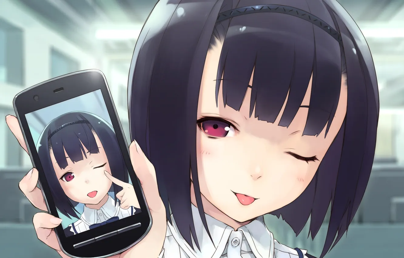 Фото обои язык, эмоции, девочка, телефон, hana wa oritashi kozue wa takashi, мобила