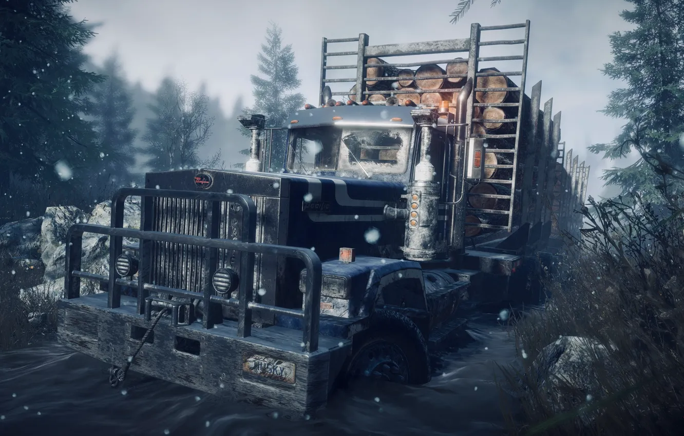 Фото обои HDR, Canada, Wood, Water, Snow, Truck, Game, Trees