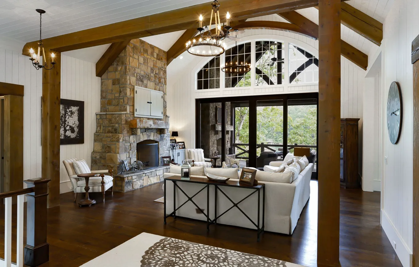 Фото обои вилла, интерьер, печь, гостиная