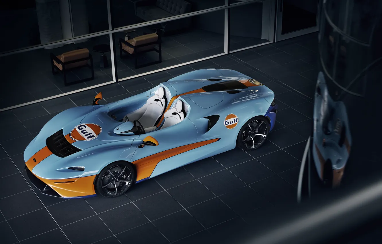 Фото обои McLaren, спорткар, MSO, Gulf, 2020, Elva, McLaren MSO Elva Gulf Theme, McLaren MSO