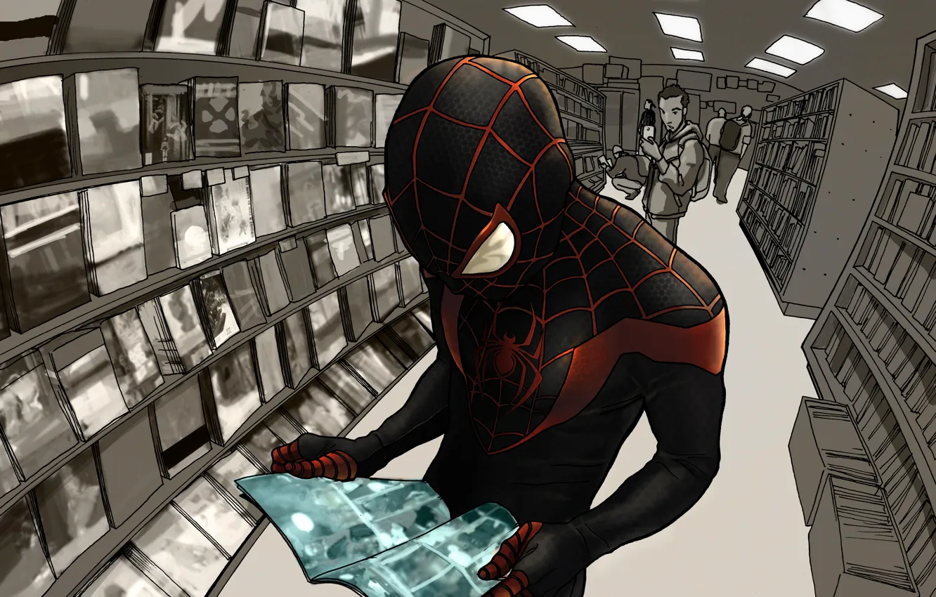 Фото обои костюм, супергерой, Marvel Comics, Spider-Man, Miles Morales, Ultimate Spider-Man