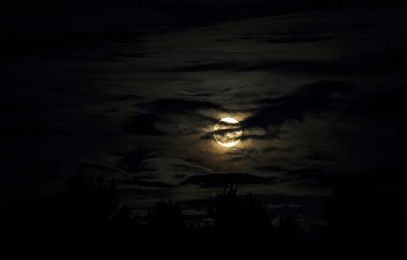 Фото обои ночь, тучи, луна