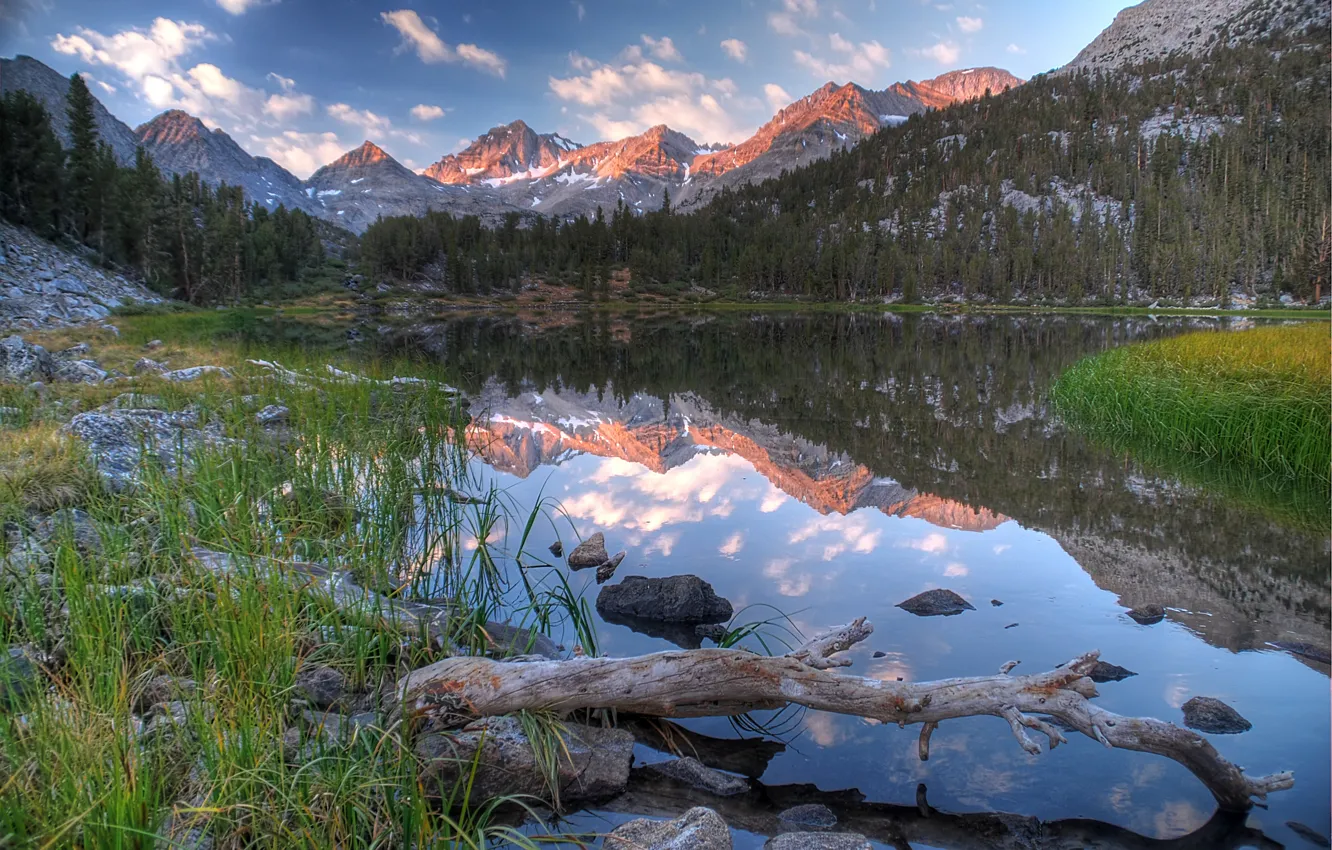 Фото обои USA, California, Sunrise, Rock Creek, Heart Lake