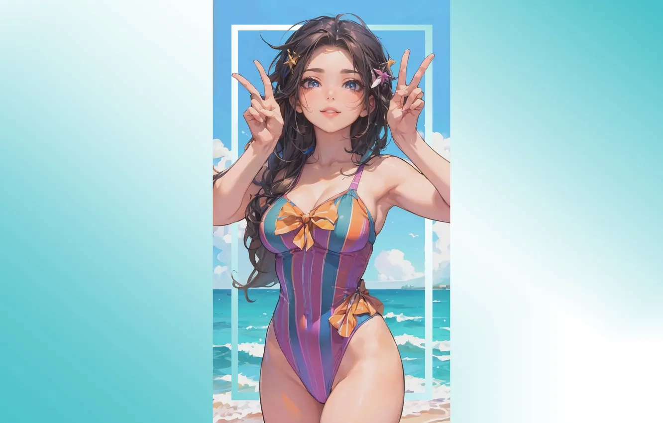 Фото обои kawaii, girl, hot, sexy, beach, sea, ocean, anime