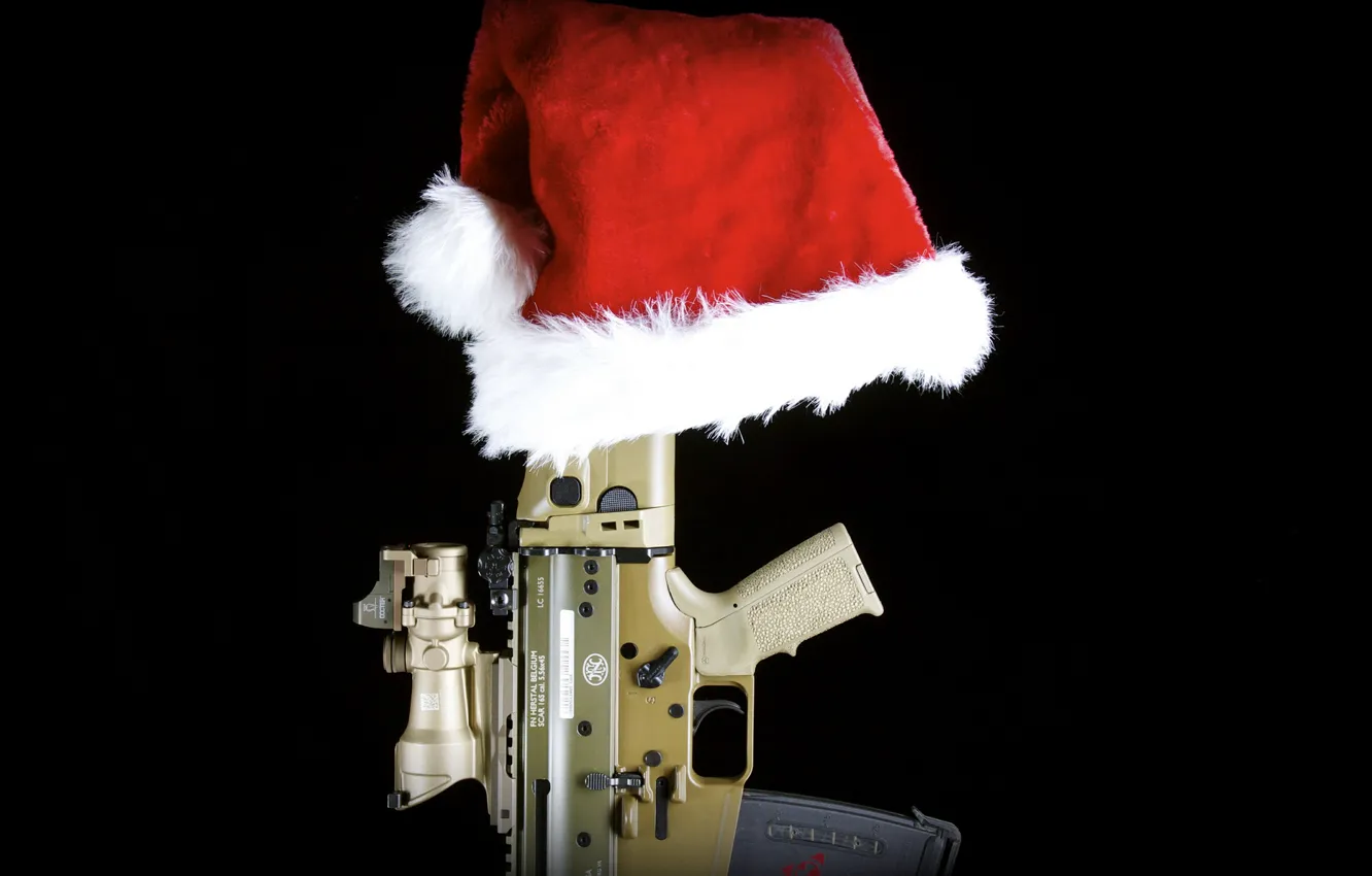 Фото обои фон, праздник, автомат, винтовка, боевая, колпак, штурмовая, FN SCAR