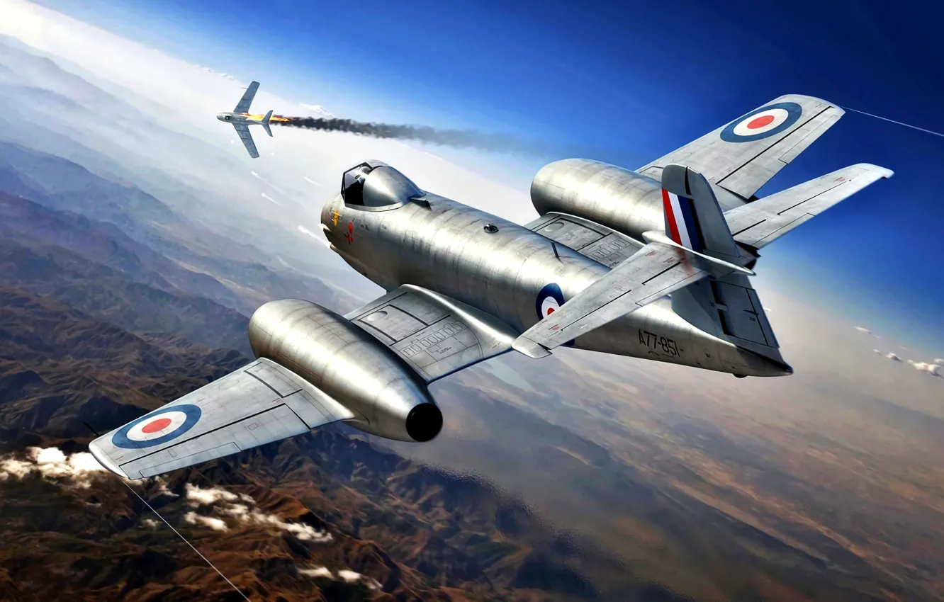 Фото обои истребитель-перехватчик, Корейская война 1950—1953 годов, Meteor, Gloster, F.Mk.8