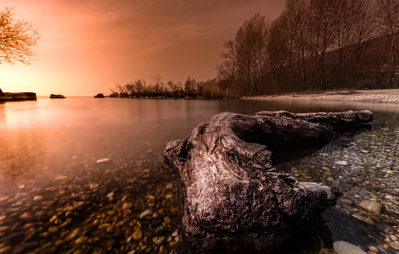 Фото обои закат, природа, озеро