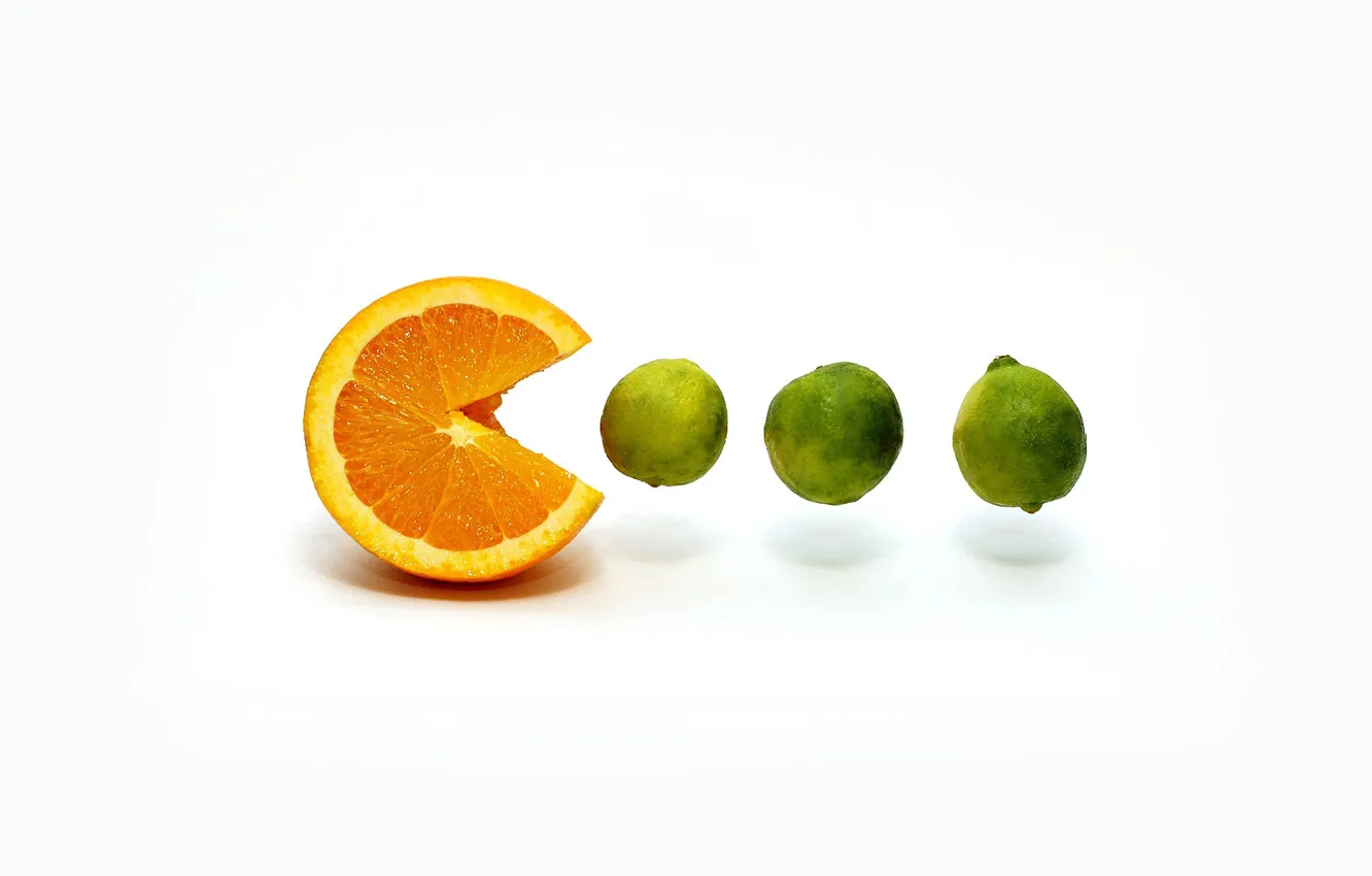 Фото обои апельсин, цитрусы, пакмен