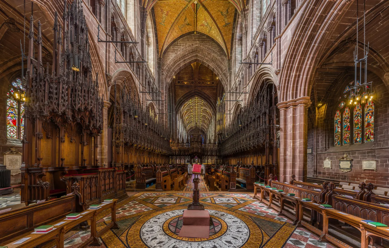 Фото обои interior, Cheshire, UK, Diliff, organ, Chester Cathedral Choir