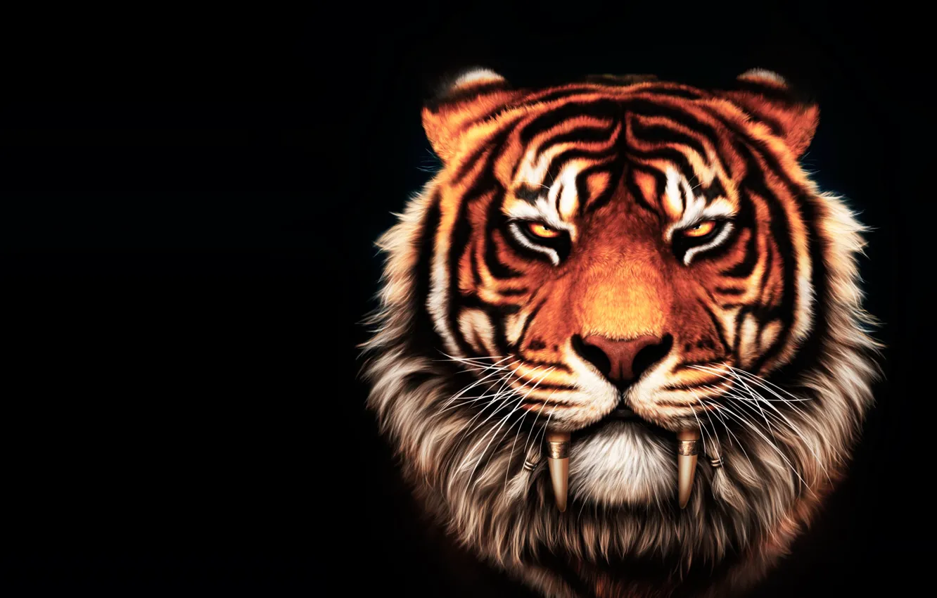 Фото обои тигр, фентези, арт, большая кошка, вожак, старейший