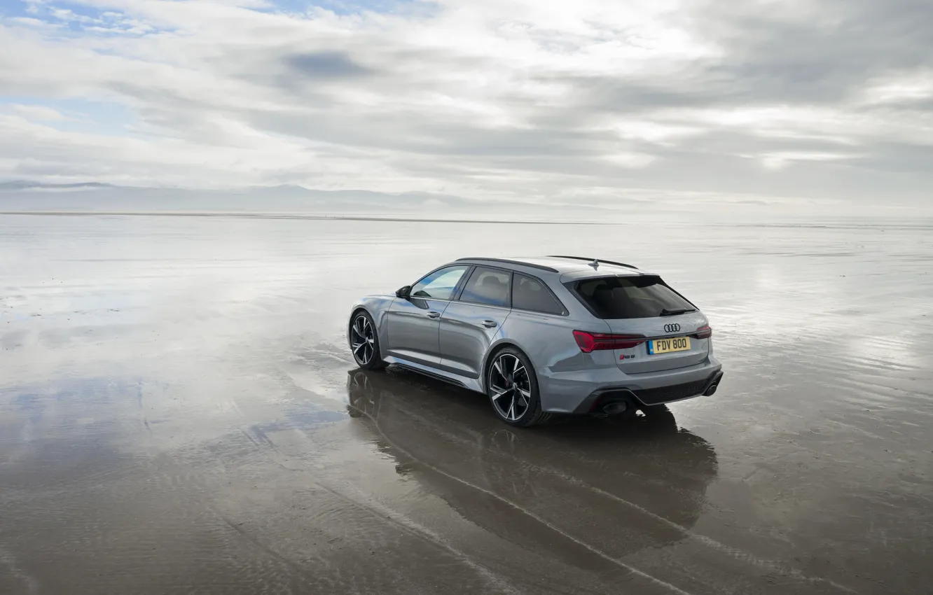 Фото обои Audi, универсал, RS 6, 2020, мокрый песок, 2019, V8 Twin-Turbo, RS6 Avant