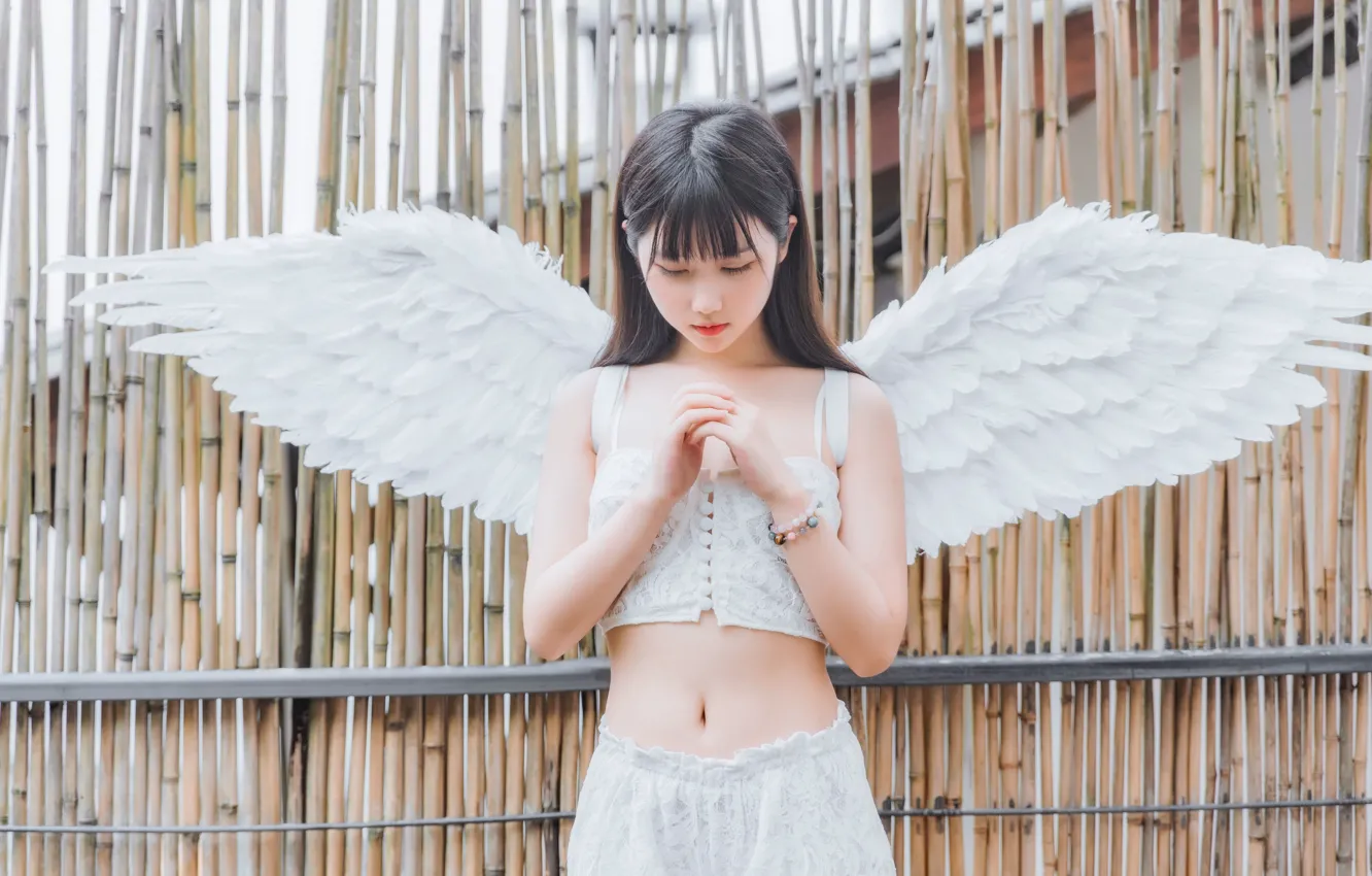 Фото обои Beautiful, Asian, Model, pretty, Angel, Woman, Wings