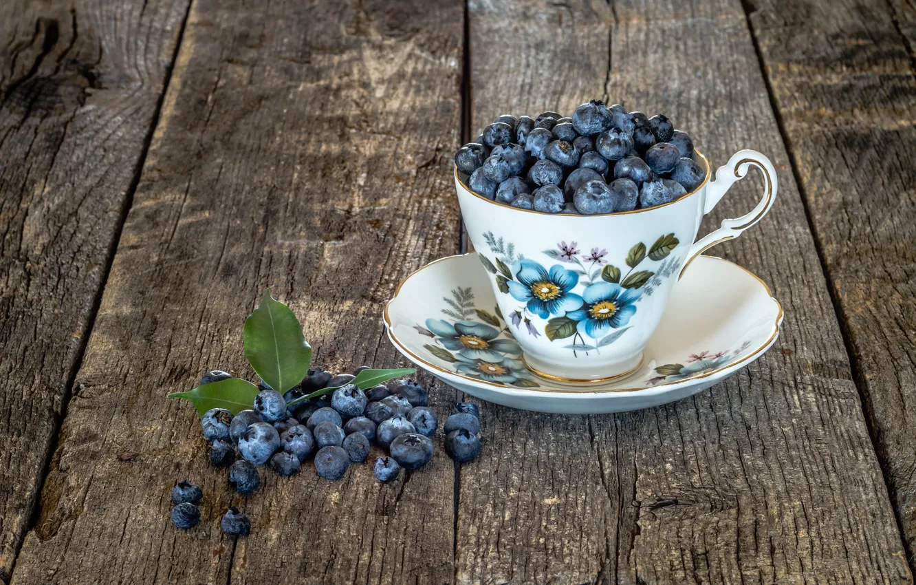 Фото обои ягоды, кружка, Blueberries