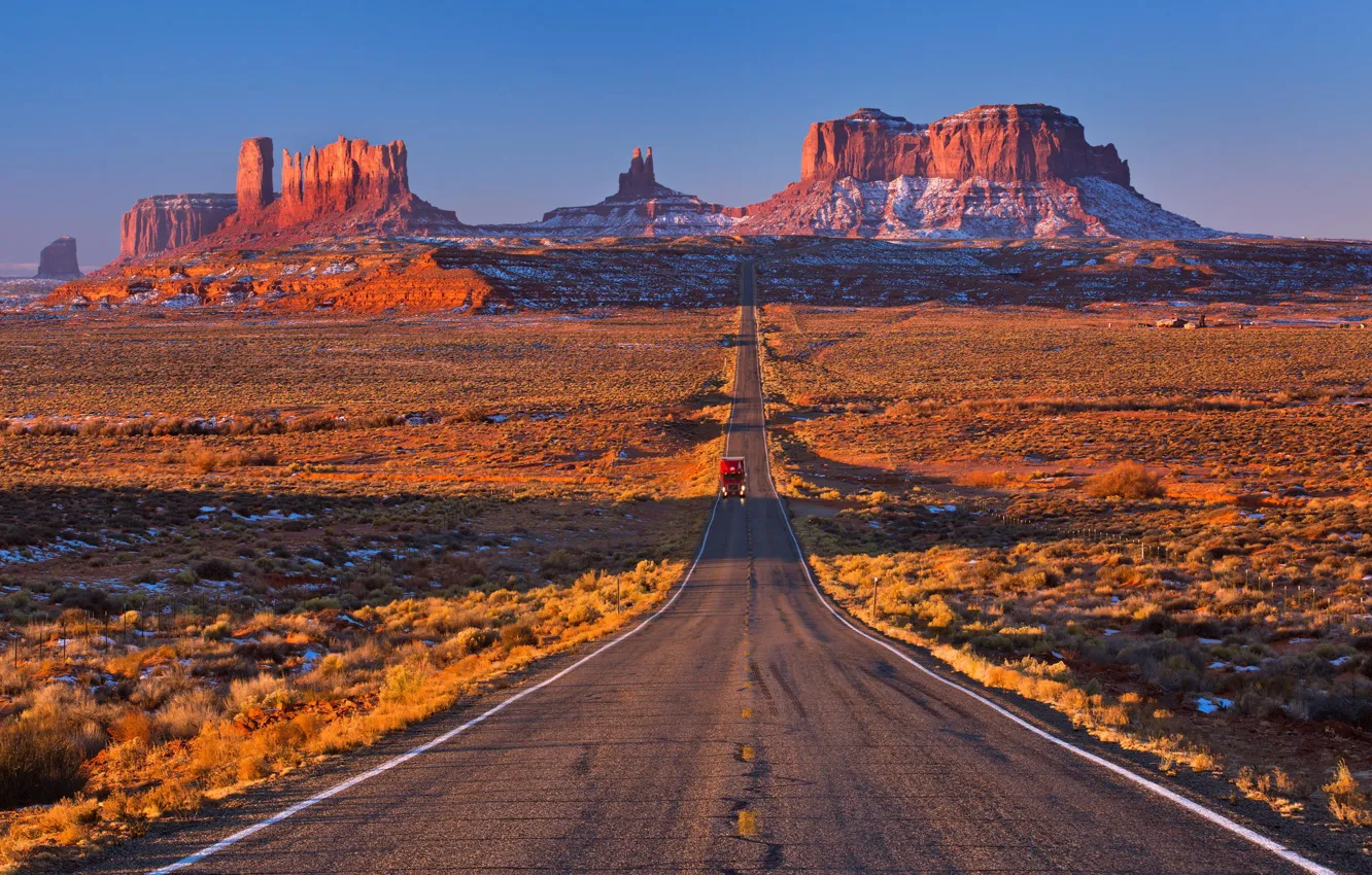 Фото обои дорога, горы, пустыня, США, канон