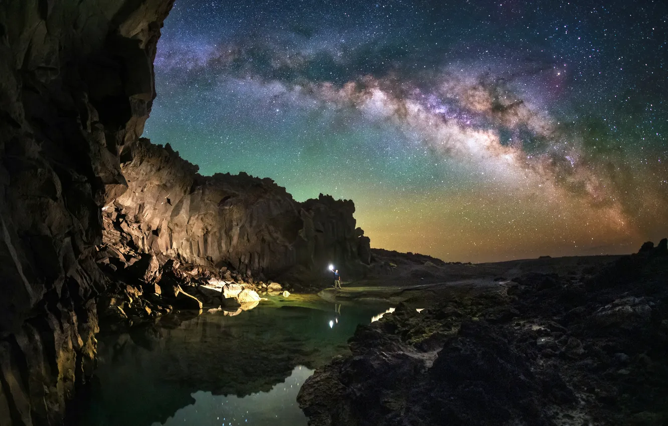 Фото обои Млечный путь, Долина, Испания, Milky Way, Spain, Valley, Звездное небо, Starry sky