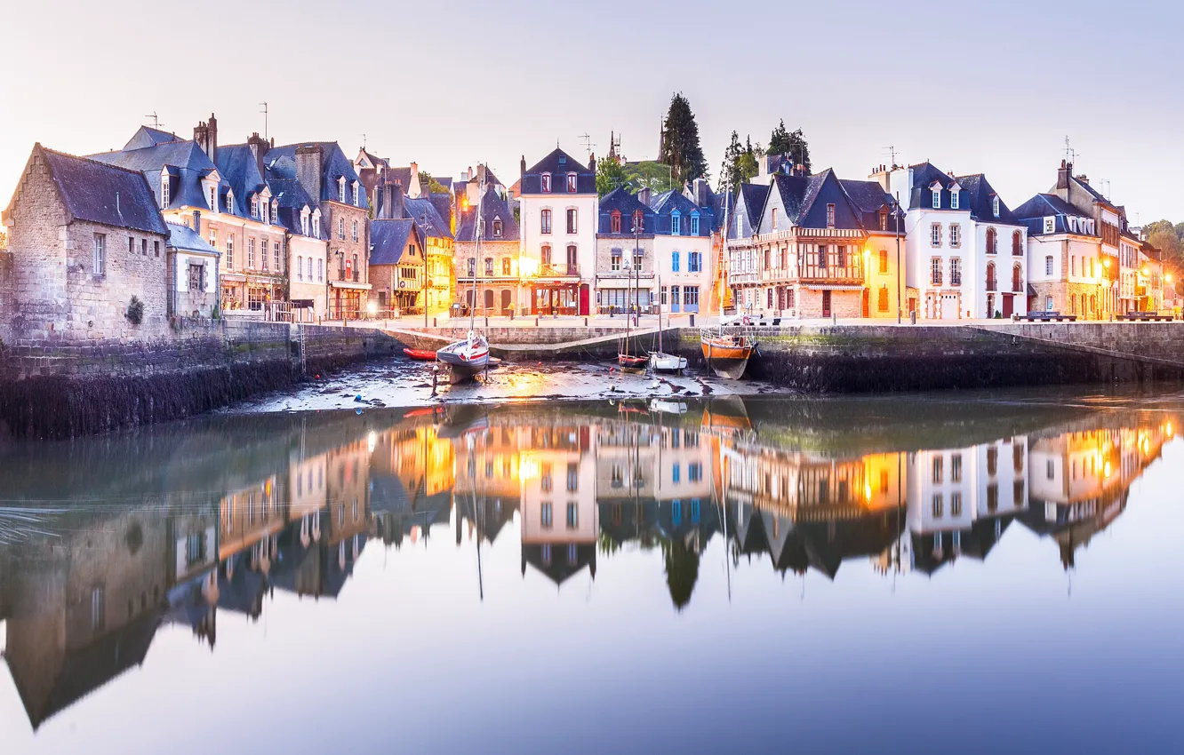 Фото обои вода, отражение, Франция, дома, Оре