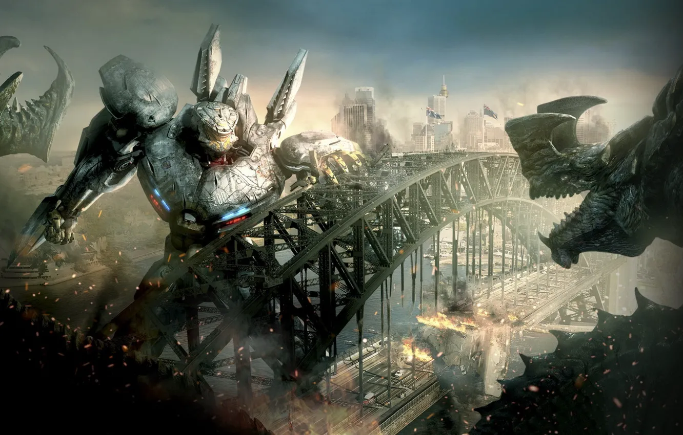 Фото обои мост, война, монстр, роботы, war, robots, movies, pacific rim