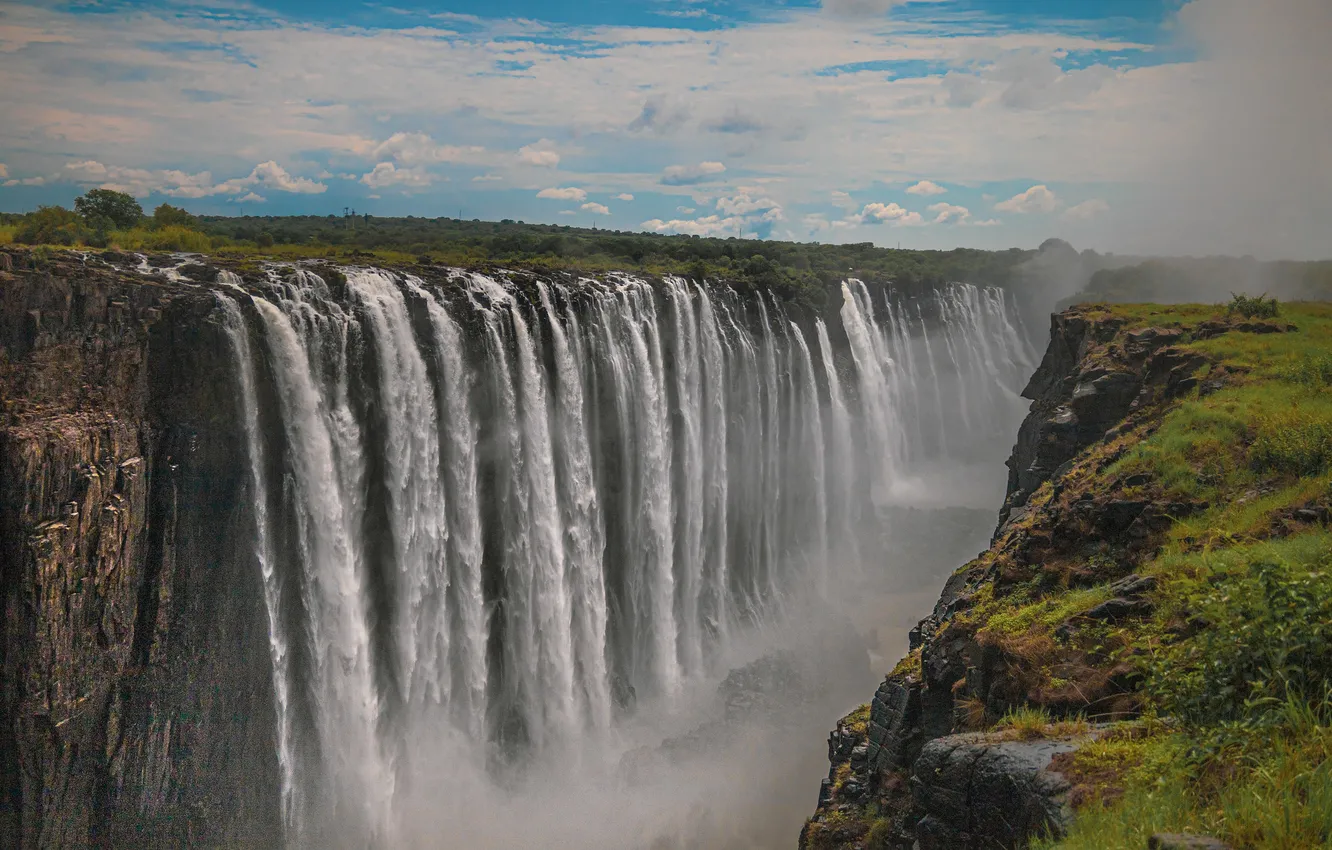 Фото обои обрыв, водопад, пара, каньон