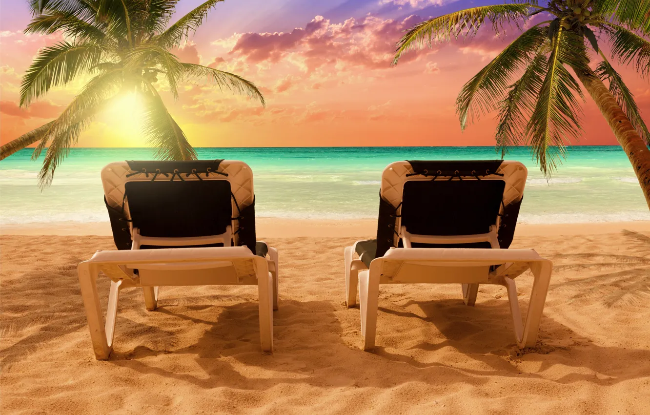 Фото обои песок, море, пляж, солнце, пальмы, берег, beach, sea