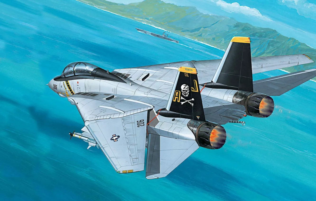 Фото обои реактивный, истребитель-бомбардировщик, Tomcat, F-14, четвёртого поколения, двухместный, перехватчик, Grumman Aircraft Engineering Corporation