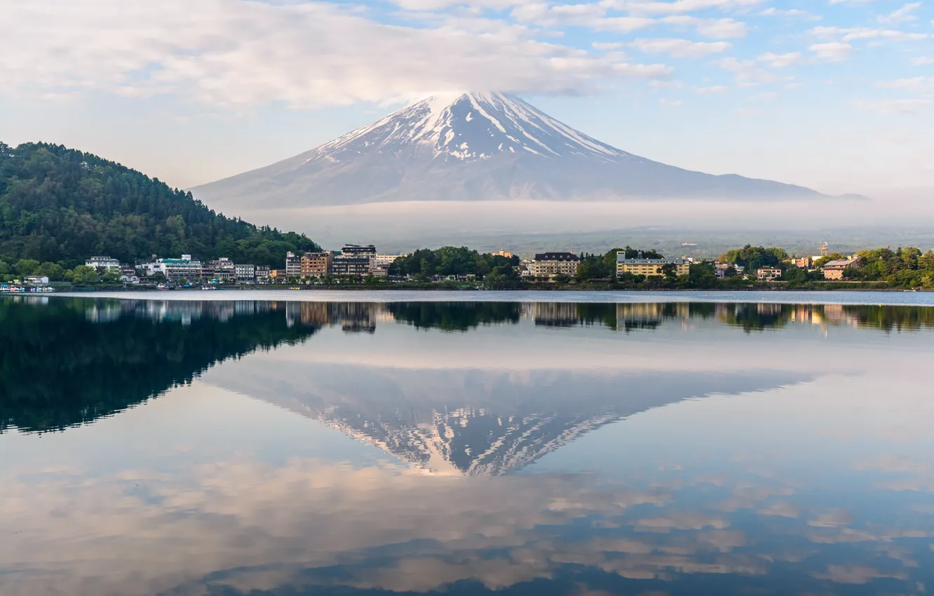 Фото обои Природа, Отражение, Озеро, Япония, Гора, Фудзи, Пейзаж