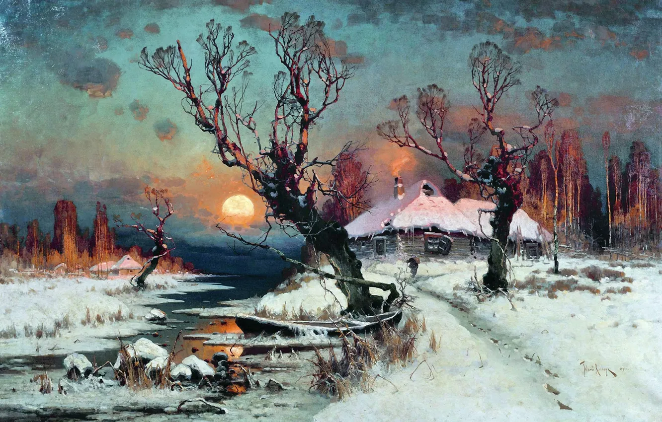 Фото обои 1891, Юлий Клевер, Закат солнца зимой