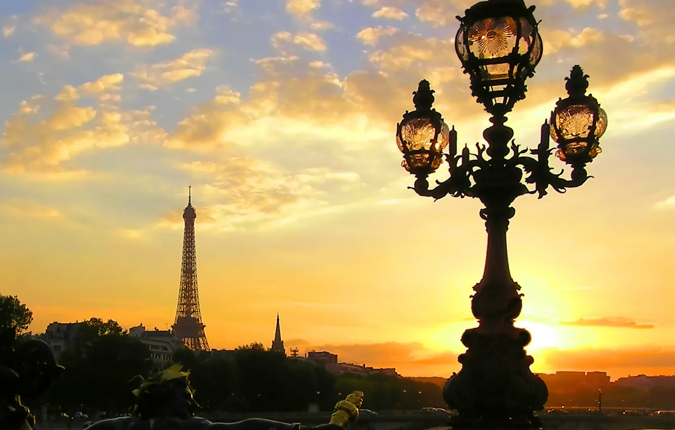 Фото обои lights, Париж, вечер, фонари, Paris, Sunset, France, Street