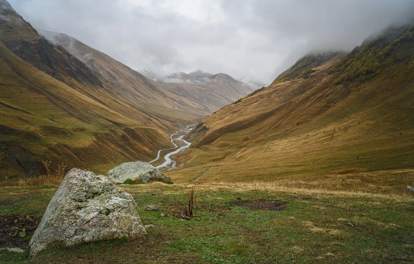 Фото обои Clouds, Mountains, Georgia, Rivers, Ushguli