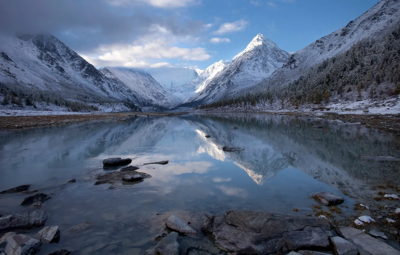 Фото обои снег, озеро, горит