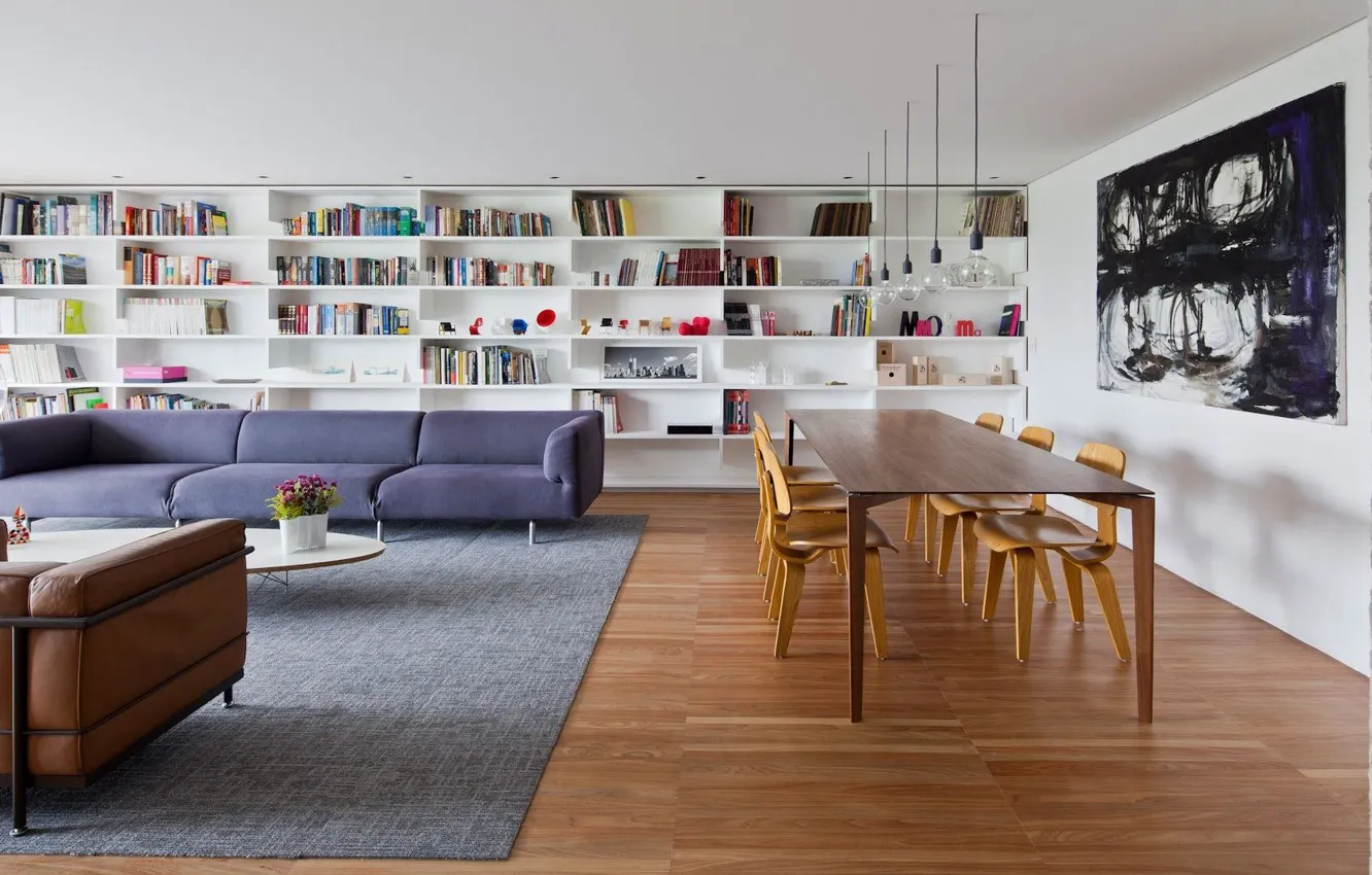 Фото обои интерьер, библиотека, гостиная, столовая, Gravata Chic Apartment, by Marcelo Couto Arquitetura - CAANdesign