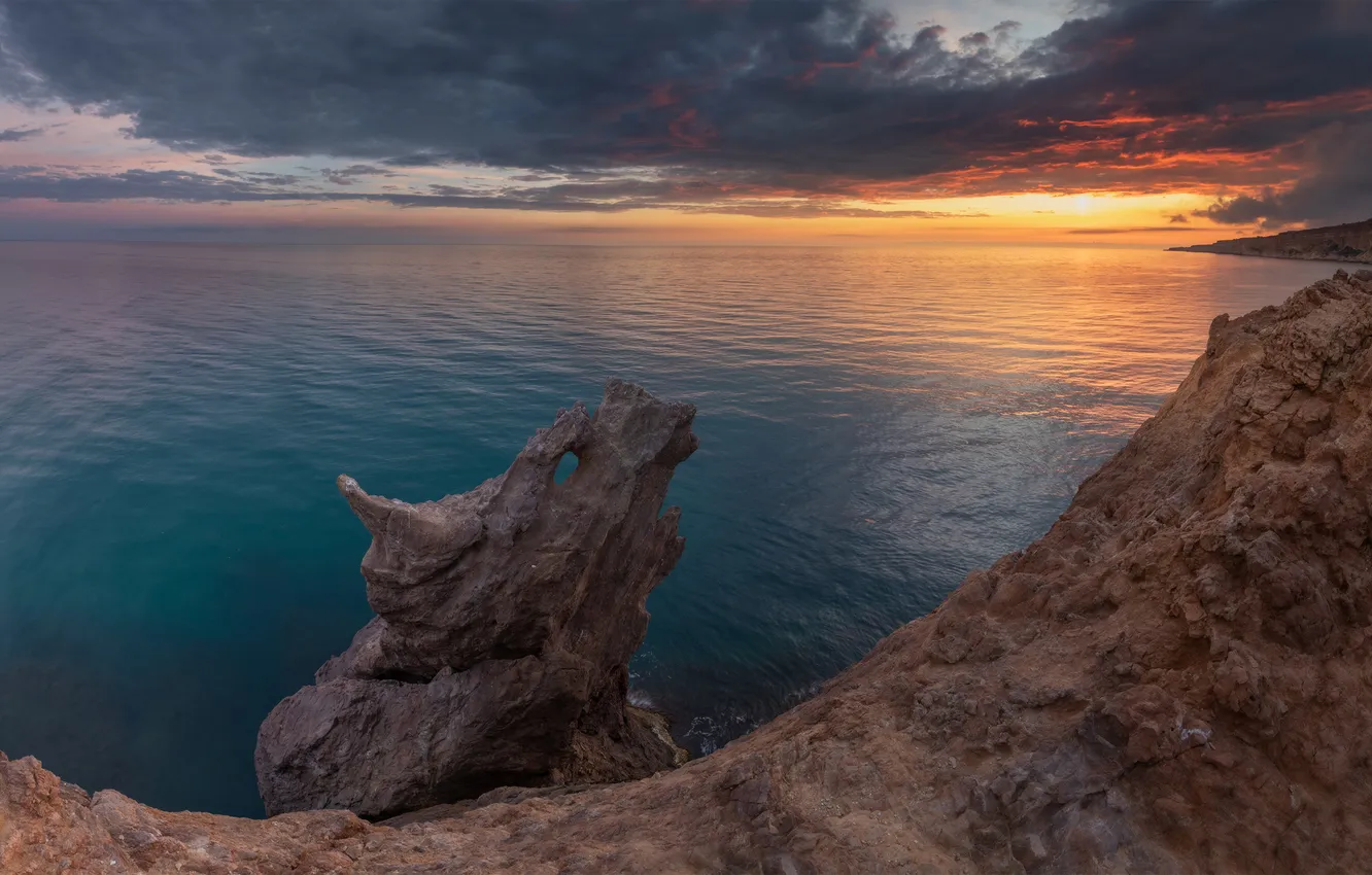 Фото обои море, камни, красота, даль, вечер, горизонт, закат солнца, Михаил Гапонов